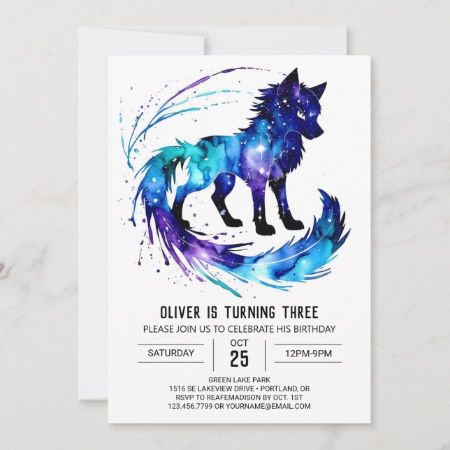 Angestrichen Simple Wolf Digital Boy Geburtstag Einladung (Vorderseite)