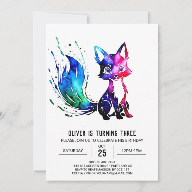 Angestrichene einfache Fox Digital Boy Geburtstag Einladung (Vorderseite)