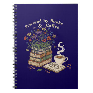 Angetrieben von Büchern & Kaffee Vintage Florale B Notizblock
