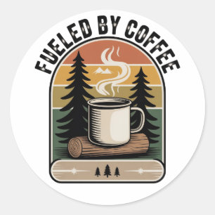 Angetrieben von Coffee Retro Camp Runder Aufkleber