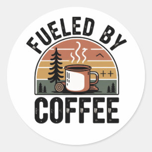 Angetrieben von Coffee Retro Camp Runder Aufkleber