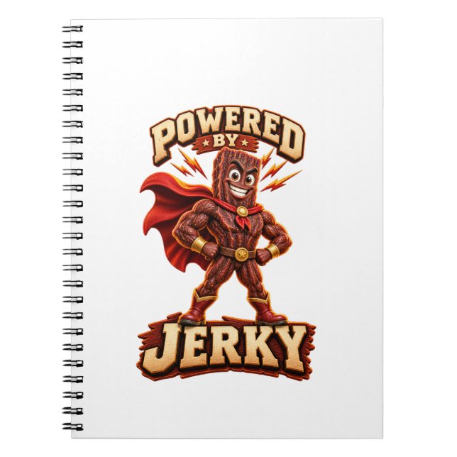 Angetrieben von Jerky Superhero Notizblock (Vorderseite)