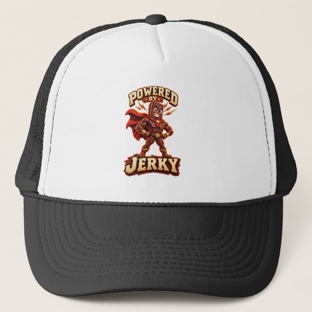 Angetrieben von Jerky Superhero Truckerkappe (Vorderseite)