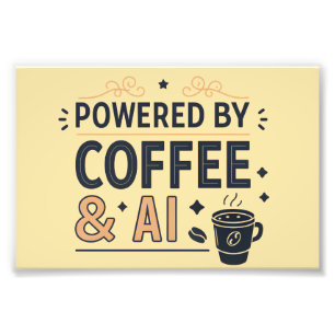 Angetrieben von Kaffee & AI Retro-Tech-Vektor Fotodruck