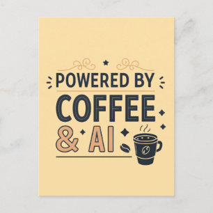 Angetrieben von Kaffee & AI Retro-Tech-Vektor Postkarte