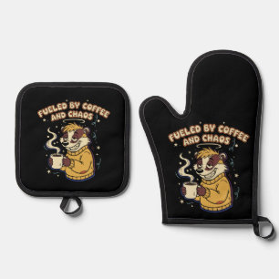 Angetrieben Von Kaffee Und Chaos Lustig Retro Dach Ofenhandschuh & Topflappen-Set