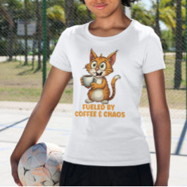 Angetrieben von Kaffee und Chaos, Lustige Katze mi T-Shirt