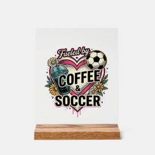 Angetrieben von Kaffee und Fußball Vintage-Shirt-D Acrylschild