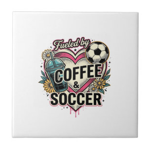 Angetrieben von Kaffee und Fußball Vintage-Shirt-D Fliese