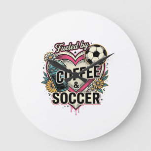 Angetrieben von Kaffee und Fußball Vintage-Shirt-D Große Wanduhr