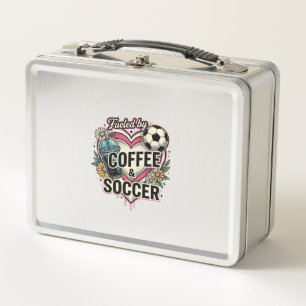 Angetrieben von Kaffee und Fußball Vintage-Shirt-D Metall Brotdose