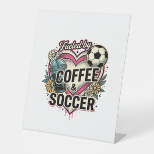 Angetrieben von Kaffee und Fußball Vintage-Shirt-D Sockelschild