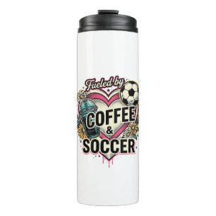 Angetrieben von Kaffee und Fußball Vintage-Shirt-D Thermosbecher