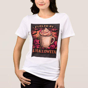 Angetrieben von Kaffee und Halloween Lustiges Herb Tri-Blend Shirt