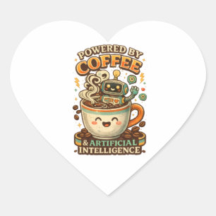 Angetrieben von Kaffee und KI Retro-Kaffee-Tech-Gr Herz-Aufkleber