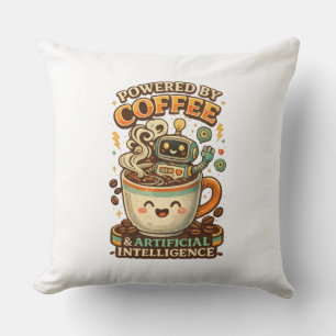 Angetrieben von Kaffee und KI Retro-Kaffee-Tech-Gr Kissen