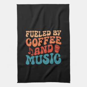 Angetrieben von Kaffee und Musik Retro-Typografie- Geschirrtuch
