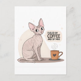 Angetrieben von Kaffee und Sphynx-Katzen-Illustrat Postkarte
