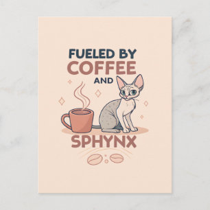 Angetrieben von Kaffee und Sphynx-Katzen-Kunst Feiertagspostkarte