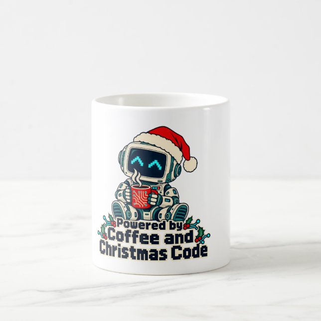 Angetrieben von Kaffee und Weihnachtscode-Roboter Kaffeetasse (Mittel)