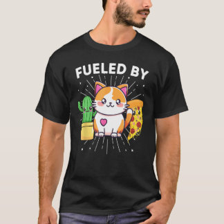 Angetrieben von Katzen Pflanzen Pizza Lustig T-Shirt