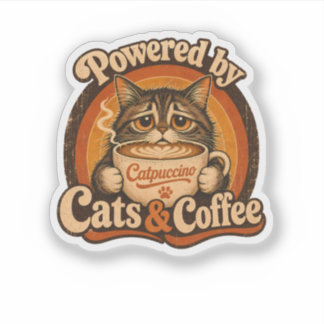 Angetrieben von Katzen und Kaffee Vintage Katzenli Aufkleber