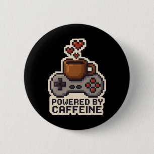 Angetrieben von Koffein Pixel Art Gamer Kaffeelieb Button