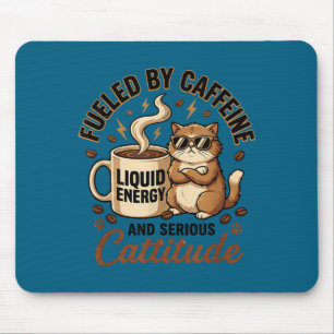 Angetrieben von Koffein und ernsthafter Katzenatti Mousepad