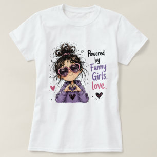 Angetrieben von lustigen Mädchen Cute Messy Bun He T-Shirt