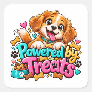 Angetrieben von Treats Dog Lover Design Quadratischer Aufkleber