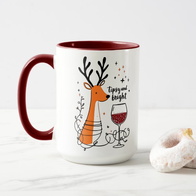 Angetrunkene und strahlende Rentiere  Tasse (Mit Donut)