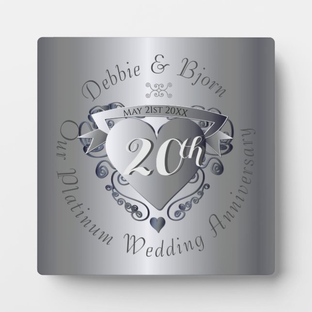 Angewohntes Hochzeitstil Silvery Heart Emblem Fotoplatte (Vorderseite)