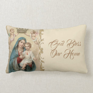 Angileris Jungfrau-Mary-Baby-Jesus-Golddekor Lendenkissen