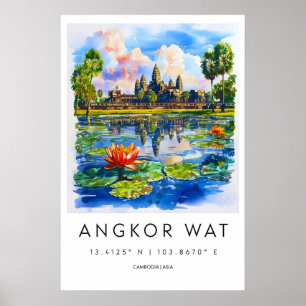 Angkor Wat Aquarell Vintage Reiseposter Skigebiet Poster