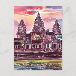 Angkor Wat Cambodia Aquarellmalerei Postkarte
