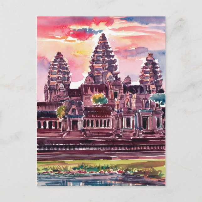 Angkor Wat Cambodia Aquarellmalerei Postkarte (Vorderseite)