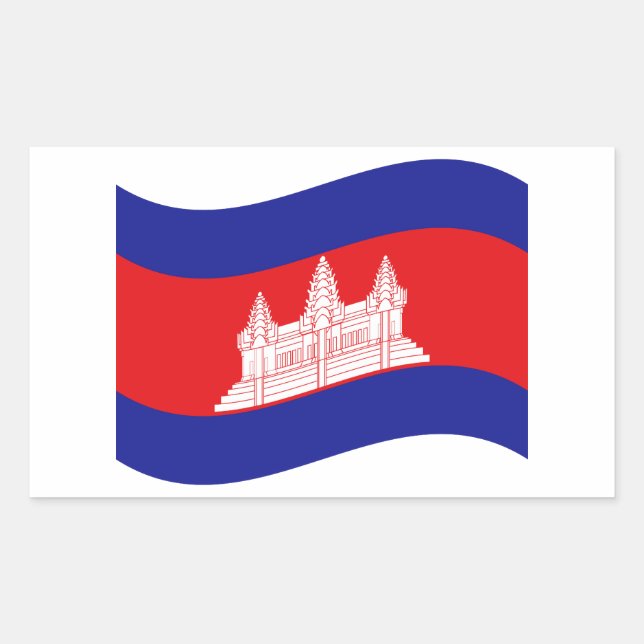 Angkor Wat Cambodian Flag Wave Rechteckiger Aufkleber (Vorderseite)