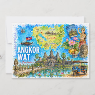 Angkor Wat Kambodscha Aquarell-Reisepostkarte Einladung