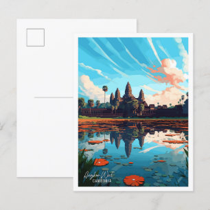 Angkor Wat Kambodscha Kunst Vintage Reise Postkarte