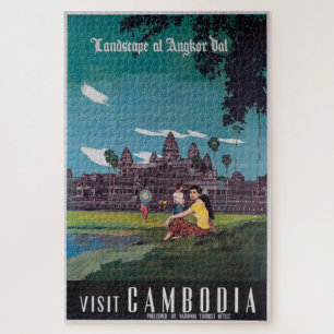 Angkor Wat Kambodscha Vintage-Reiseposter Puzzle