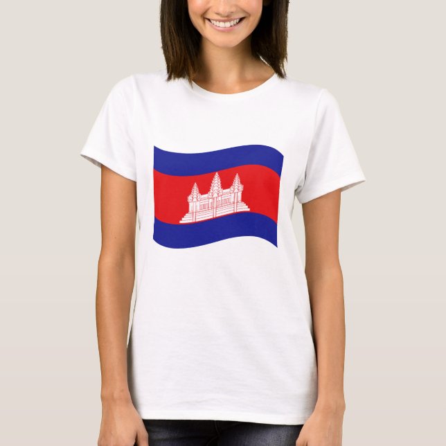 Angkor Wat kambodschanische Flaggen-Welle T-Shirt (Vorderseite)