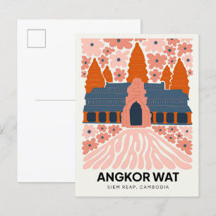 Angkor Wat Siem Reap Kambodscha Reise Blumenkunst Postkarte