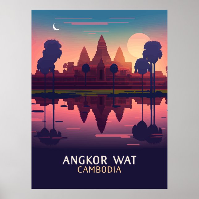 Angkor Wat Sunrise Cambodia Siem Reap Retro Poster (Vorne)