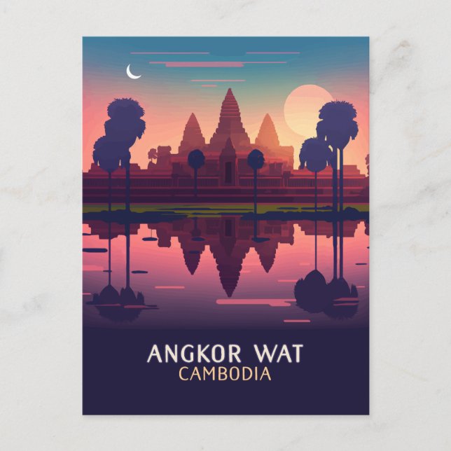 Angkor Wat Sunrise Cambodia Siem Reap Retro Postkarte (Vorderseite)