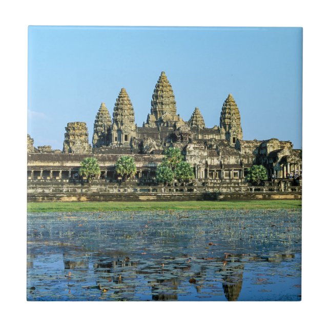 Angkor Wat und Reflexion im See - Kambodscha Fliese (Vorderseite)