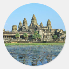 Angkor Wat und Reflexion im See - Kambodscha Runder Aufkleber