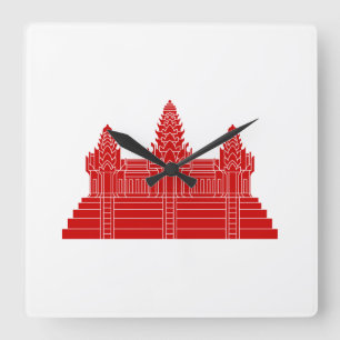 Angkor Wat Ver.2.0. Khmer Temple Quadratische Wanduhr