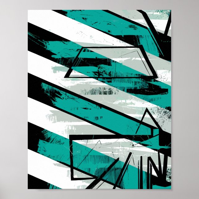 Angled Stripes with Teal Brush Textures Poster (Vorne)