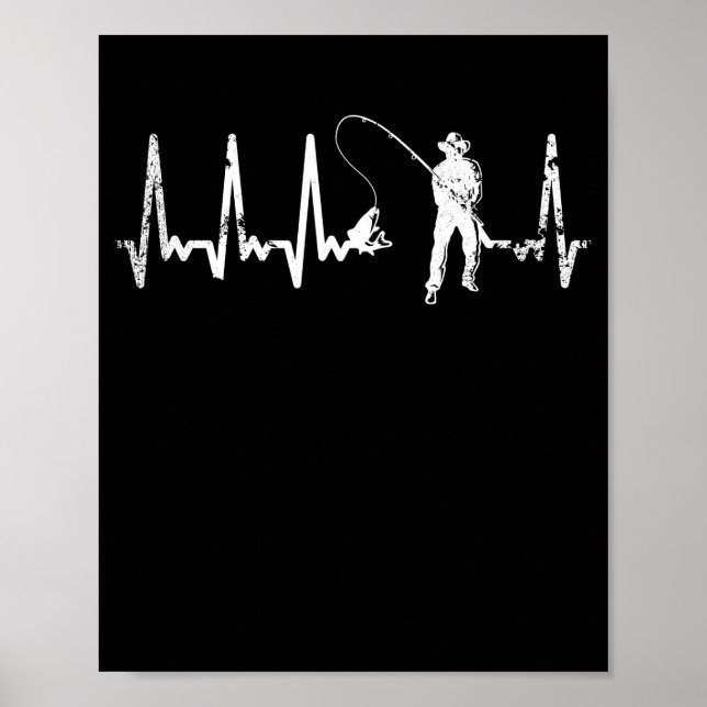 Angler Herzschlag Fischer Puls Fisch EKG Geschenk Poster (Vorne)