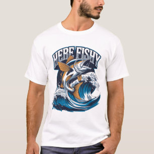 Angler-Shirt Hier-Fischig Grafik Lustiges T-Shirt